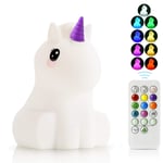 Night Lights for Kids -USB Rechargeable Animal Silicone Soft Lamps with Touch Sensor and Remote Control - 9 Color Changing Glow Cute Gifts for Girls, Toddler, Baby (Unicorn)