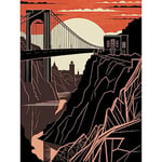 Artery8 Clifton Suspension Bridge Sunset Contrast Linocut Large Wall Art Poster Print Thick Paper 18X24 Inch