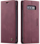 Samsung Galaxy S10e 5.8"" Coque, Flip Coque En Pu Cuir Housse Protection De Coque Rétro Matte Case Cover Samsung Galaxy S10e Smartphone Vin Rouge