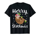 Funny Xmas Lighting Santa Hat Sloth Christmas Merry Slothmas T-Shirt