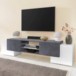 Meuble TV de salon 190cm 4 portes 2 étagères design moderne Pillon Slate XL