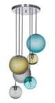Bacan takpendel rondell 6-lys - Børstet stål/multifarget