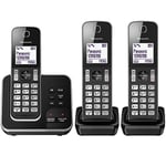 Panasonic KX-TGD323 Cordless Home Phone with Nuisance Call Blocker and Digital Answering Machine - Black & Silver (Pack of 3)