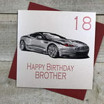 white cotton cards 18 Happy Brother, Hand Finished 18th Birthday Card (Code AA18-B, Sports Car)