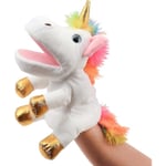 Plush Unicorn Handdocka med Öppen Rörlig Mun för Fantasifull Lek, Rollspel, Interaktiv Leksak för Berättande, Dockteater, Födelsedag