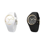 ICE-WATCH - Ice Glam White - Montre Blanche pour Femme avec Bracelet en Silicone - 000981 (Small) & Ice Glitter Black - Montre Noire pour Femme avec Bracelet en Silicone - 001349 (Small)
