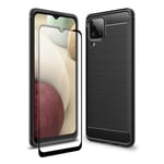 Olixar Case with Screen Protector for Samsung Galaxy A12, Stylish 2 in 1 Protection - Defend your Phone & Screen from Drops, Shocks and Scratches - Olixar Sentinel - Black
