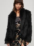 Superdry Short Faux Fur Coat - Black, Black, Size 14, Women