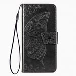 TANYO Case for Xiaomi Mi 10 Lite 5G, PU/TPU Flip Leather Wallet Cover, Premium 3D Butterfly Phone Shell with Cash & Card Slots Black