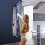 LED Bathroom Black Waterfall Shower Panel Column Tower Mixer Taps Body Jets 