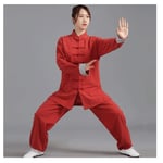 Tai Chi Clothing Men And Women Linen Exercise Clothes Middle-Aged Tai Chi Clothing Cotton And Linen Thickening Morning Exercise Clothing,Red,M