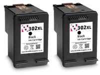 2 x 302 XL Black Refilled  Ink Cartridges For HP Deskjet 3634 Printers