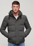 Superdry Everest Short Hooded Padded Coat - Dark Grey, Dark Grey, Size S, Men