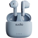 Sudio A1 Blue Bluetooth Earphones, Touch Control with Compact Wireless Charging Cradle, IPX4 Protected, Noise-Permeable Headphones with Built-in Microphone, Premium Crystal Sound