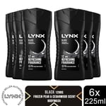 Lynx Black 12-H Refreshing Fragrance Shower Gel Body Wash for Men 6x225ml