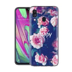 Yoedge Samsung Galaxy A40 Phone Case, Clear Transparent Personalised Print Patterned Ultra Slim Shockproof TPU Silicone Gel Protective Film Cover Cases for Samsung Galaxy A40, Pink Flowers