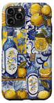 Coque pour iPhone 11 Pro Motif de carreaux bleus d'été italien avec citrons Art majolique