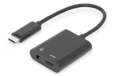 USB Type-C Splitter cable, type C - 3.5mm+type C M/F/F, 0.2m, Gen2, 5A, 10GB, Vers. 3.1, bl