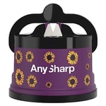 AnySharp Knife Sharpener, Hands-Free Safety, PowerGrip Suction, Safely Sharpens All Kitchen Knives, Ideal for Hardened Steel & Serrated, World's Best, Compact, One Size, Sunflowers Design