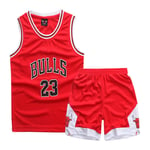OKMJ 23# Jersey Jordan Enfants Basketball Jersey, Vêtements de Bulls Ensemble Sport de Maille Twill, Costume à 2 pères Débardeur + Short. Red-S