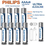 8 x PHILIPS AAA Battery Alkaline Industrial Batteries LR03 AM4 Expiry 2025 UK