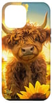 iPhone 14 Plus Scottish Highland Cow, Spring Sunflower Western Country Farm Case