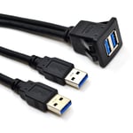 1 M Double câble USB 3.0 carré de 1M, rallonge de tableau de bord mâle à femelle, montage encastré, ligne Audio carrée pour moto