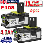 2-pcs 4.0Ah Lithium Battery For Ryobi P108 ONE+ Plus 18V RB18L50 RB18L40 P104 UK