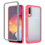 Full Body Shockproof Rugged Hard Armour Phone Case Cover With Built-in Screen Protector For Samsung Galaxy A50 A50S A30S (Pink with White Dot)