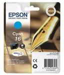 Original Epson 16, Pen Cyan Ink Cartridge, WF-2530WF WF-2540WF WF-2630WF, T1622