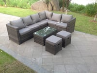 8 Seater Rattan Corner Sofa Lounge Sofa Set With Rectangular Coffee Table 2 Stool And Chair Right Hand