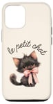 Coque pour iPhone 14 Pro Le Petit Chat Coquette - Adorable petit chat français noeud rose