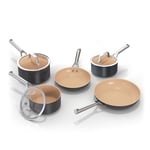 Ninja Extended Life 5-Piece Ceramic Cookware Set, 20 and 24 cm Frying Pans, 16, 18 and 20 cm Saucepans and Lids, Non-Stick, No PFAs, PFOAs, Lead or Cadmium, Oven Safe, Terracotta Grey, CW95000EUUKDB