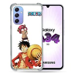 Coque Renforcée en Verre Trempé pour Samsung Galaxy A34 5G Manga One Piece Chopper