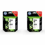 2x HP 304 Black & Colour Ink Cartridge Combo Pack For DeskJet 3760 Printer