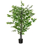 Konstgjord ficusträd Stor 135 cm konstgjord växt, konstgjorda plastväxter Ficus i kruka, konstgjord träd som äkta med cement, ko