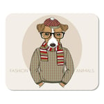 Mousepad Computer Notepad Office Animal of Jack Russel Terrier Hipster in Colors Dog Glasses Scarf Retro Hat Doggy Home School Game Player Computer Worker Inch