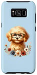 Coque pour Galaxy S8+ Chiot Doodle Adorable bleu avec fleurs et lunettes