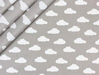 Children's Designer Extra Large Piece of 100% Cotton Fabric Material for Sewing with Clouds - 3m x 1.6m - Great Value (White on Grey)