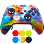 9CDeer 1 x Protective Customize Transfer Print Silicone Cover Skin Rainbow + 6 Thumb Grips Analog Caps for Xbox Elite Wireless Controller Compatible with Official Stereo Headset Adapter