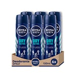 Nivea MEN Dry Fresh Spray Déodorant Anti-respirant pour 72h de fraîcheur intense 6 x 150 ml