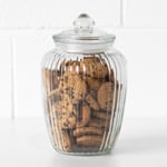2.2L Retro Ribbed Glass Sweets Storage Jar w Lid Biscuit Cookie Barrel Kitchen