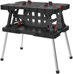 KETER 249137 Folding Workbench Portable Painted Tool Table with Integrated Handle 53 x 83 x 75.5 cm, Red-black