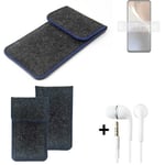 Felt Case for Motorola Moto G32 dark gray blue edge bag Pouch + earphones