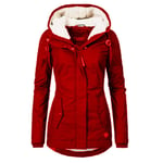 jieyun Hooded Coat for Women, Waterproof Thick Fleece Lined Cotton Warm Coat for Winter, Plush Padded Hooded Jacket Balck/Red