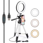 AJH 6-Inch Selfie Ring Light with Tripod,LED Light Ring with Mobile Phone Holder,with 3 Colors And 10 Brightness,Smart Phone Suitable for Any Mobile Phone