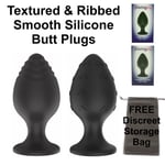Textured Butt Plugs x2 Ribbed Tapered Anal Training Play Sex Toy Set Waterproof