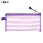 1pc Zipper Pencil Case Mesh Pen Bag Cosmetic Storage Purple