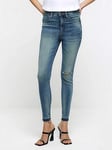 River Island High Waist Super Skinny Ripped Jeans - Blue, Blue, Size 10, Inside Leg Long, Women