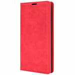 SCRENDY Premium Leather Case for Xiaomi Redmi Note 10/10S Case, Flip Cover with [Magnetic Closure] [Card Slots] [Durable Frame] Folio Case-Red